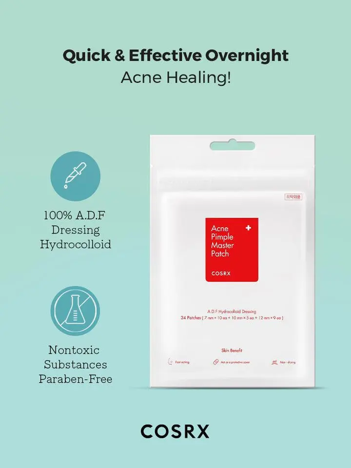 COSRX Acne Pimple Master Patch | Ultimate Pimple Protection - 24 Count | Shop MercelBay Now Hydrocolloid COSRX Pimple Patches heal pimples faster, prevent infection, and absorb oil. Get the best price & faster shipping at MercelBay—outperforming Amazon, Stylevana, YesStyle.
