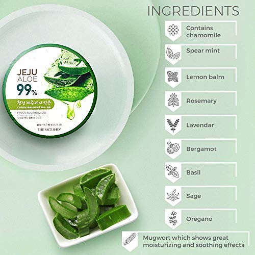 The Face Shop Jeju Aloe Soothing Gel Tube | Multi-Use Moisturizing & Soothing Gel for Face, Body & Sun Burn Care | Organic Certified, 99% Aloe Vera Ex